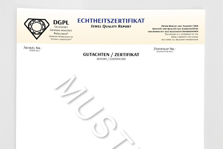 Layoutvorlage Echtheitszertifikat Gemmologisches Prüflabor